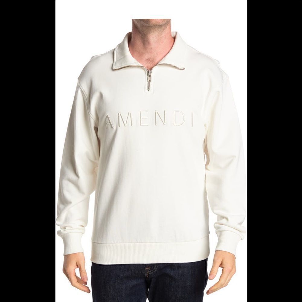Amendi Men’s frank embroidered logo quarter zip sweatshirt size L, NWT